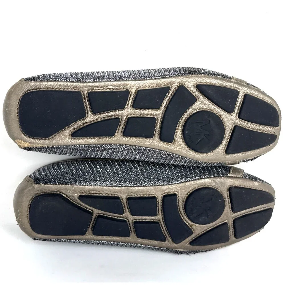 Michael Kors Fulton Ballerina Flat Womens Sz 7 Signature Silver Gold Sparkle Moc